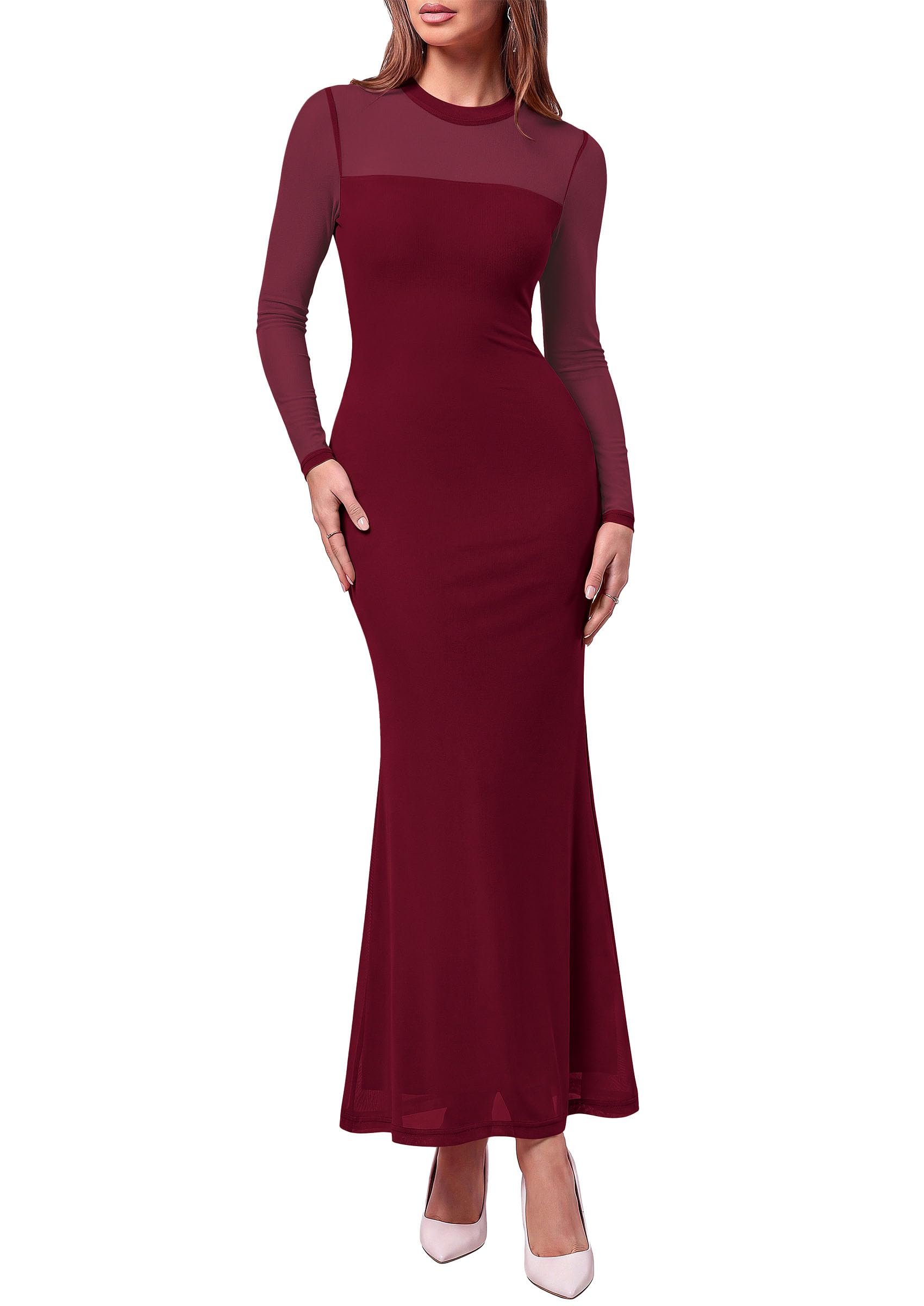 Styling Dress for a everyday look — Prettygarden Women's Formal Mesh Sheer Long Sleeve Maxi Dress
