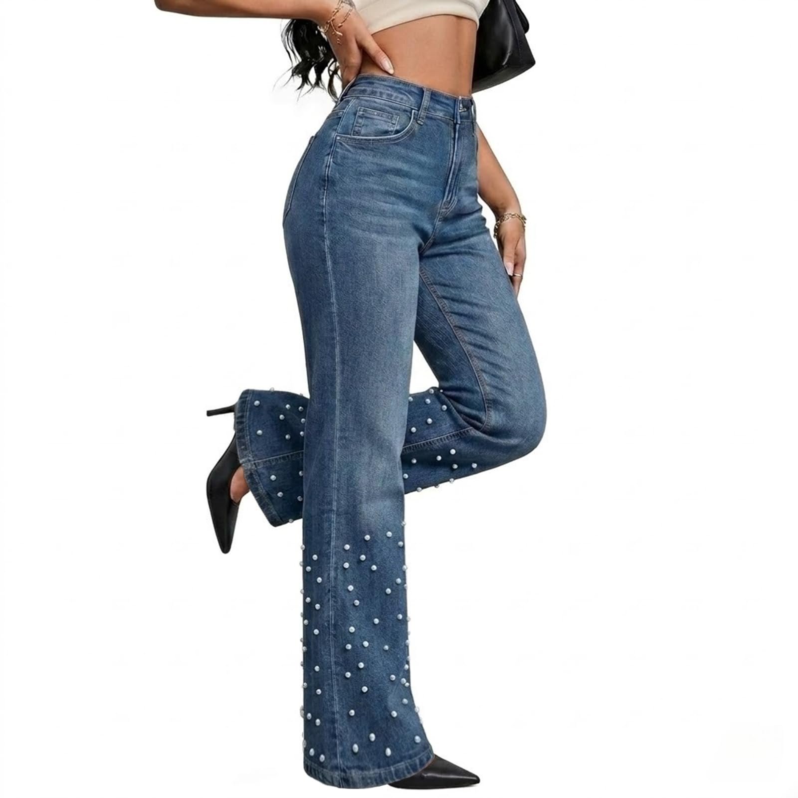 Double-Lined Shirt changed the energy of this look — Tenfinordi Women's High Waisted Flare Stretchy Wide Leg Jeans