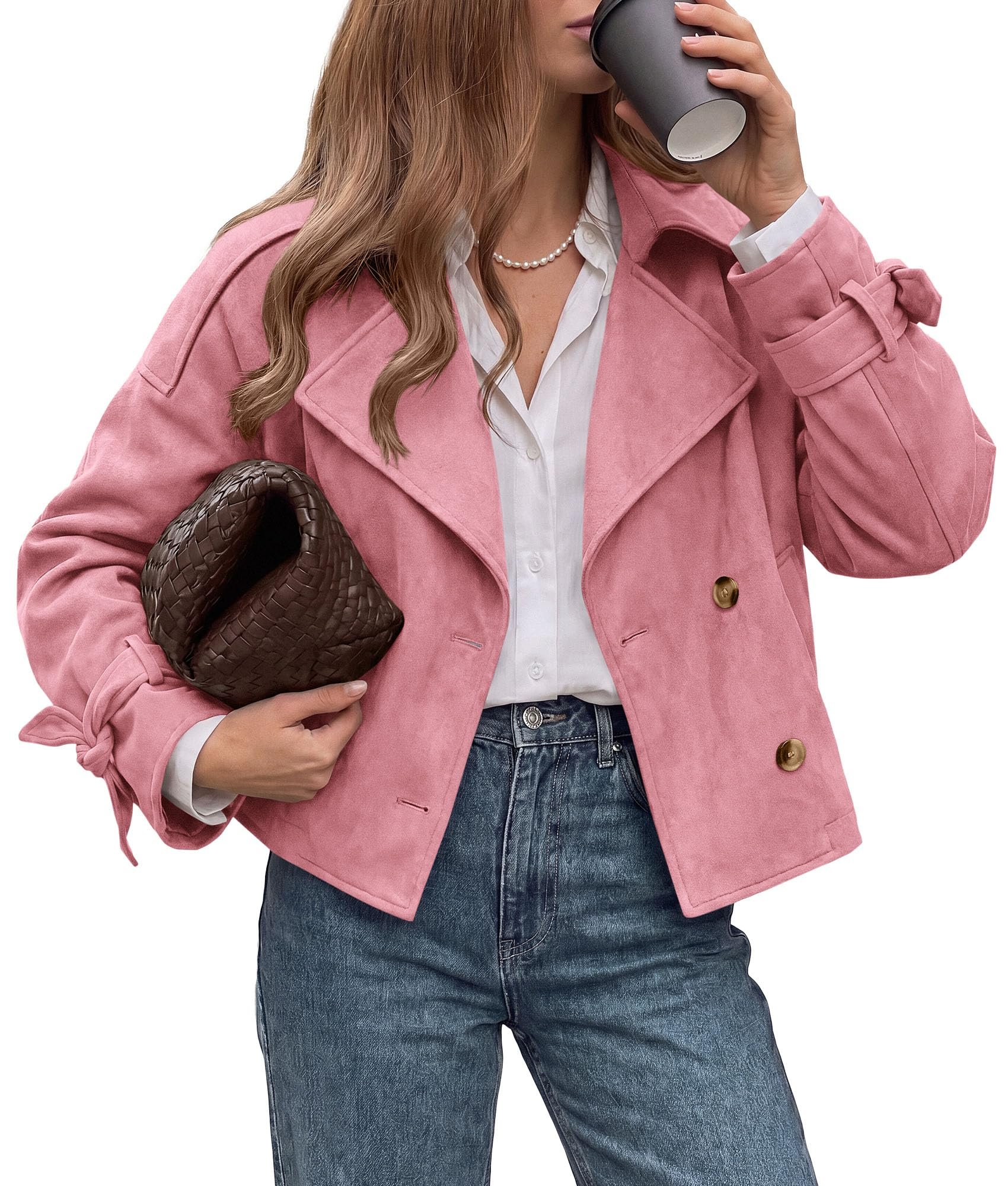Styling Cropped Jacket for a everyday look — Prettygarden Women Faux Suede Double Breasted Trench Coat Cropped Jackets