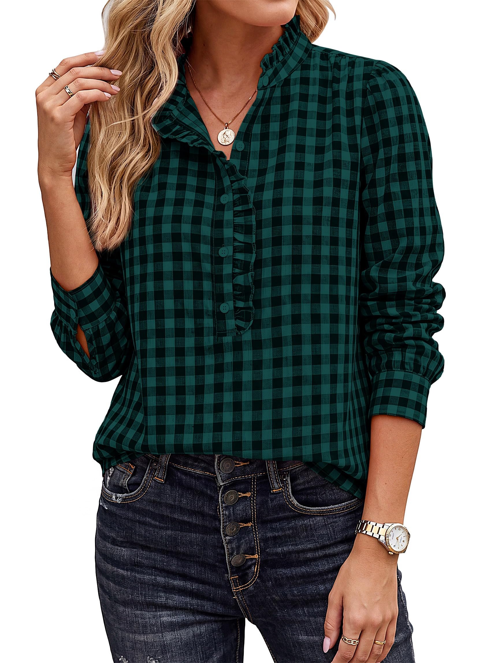 A little shade, a lot of Shirt — Mascomoda Womens Long Sleeve Button Down Tops Plaid Shirts