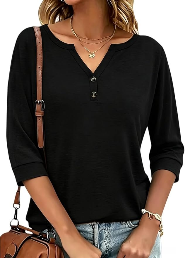 Wind advisory: Dress may steal the scene — Fxsplcz Womens 3/4 Length Sleeve V Neck Blouses Tops Summer Fall Shirts Business Casual Dressy Outfits