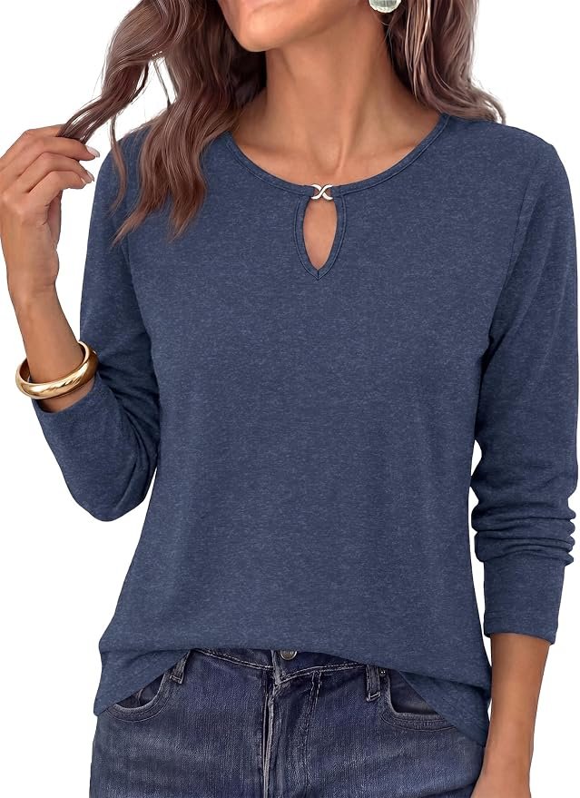 The coffee run deserved Shirt — Kirundo Long Sleeve Shirts for Women 2026 Fall Cute Keyhole Neck Basic Tees