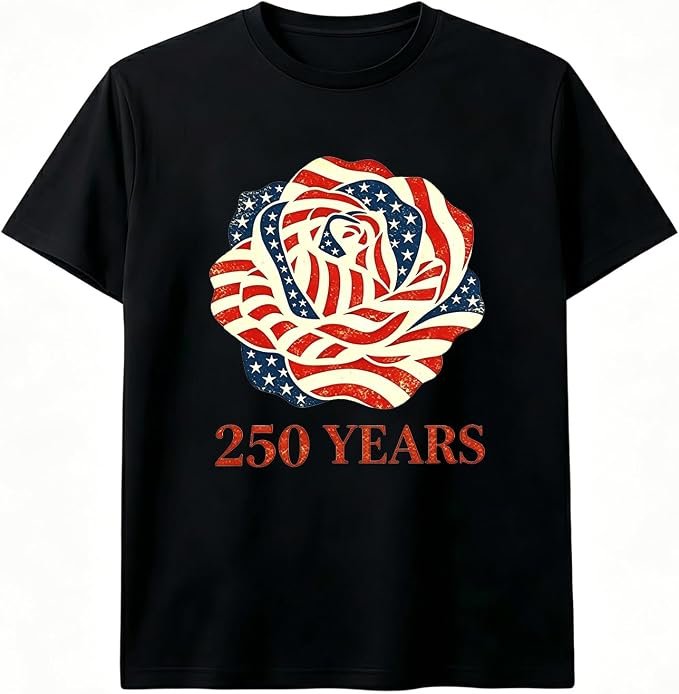Wind advisory: T-Shirt may steal the scene — Fokocali 250th Anniversary USA 4th of July American Flag Rose Unisex T?Shirt, Patriotic Graphic Tee for Men and Women