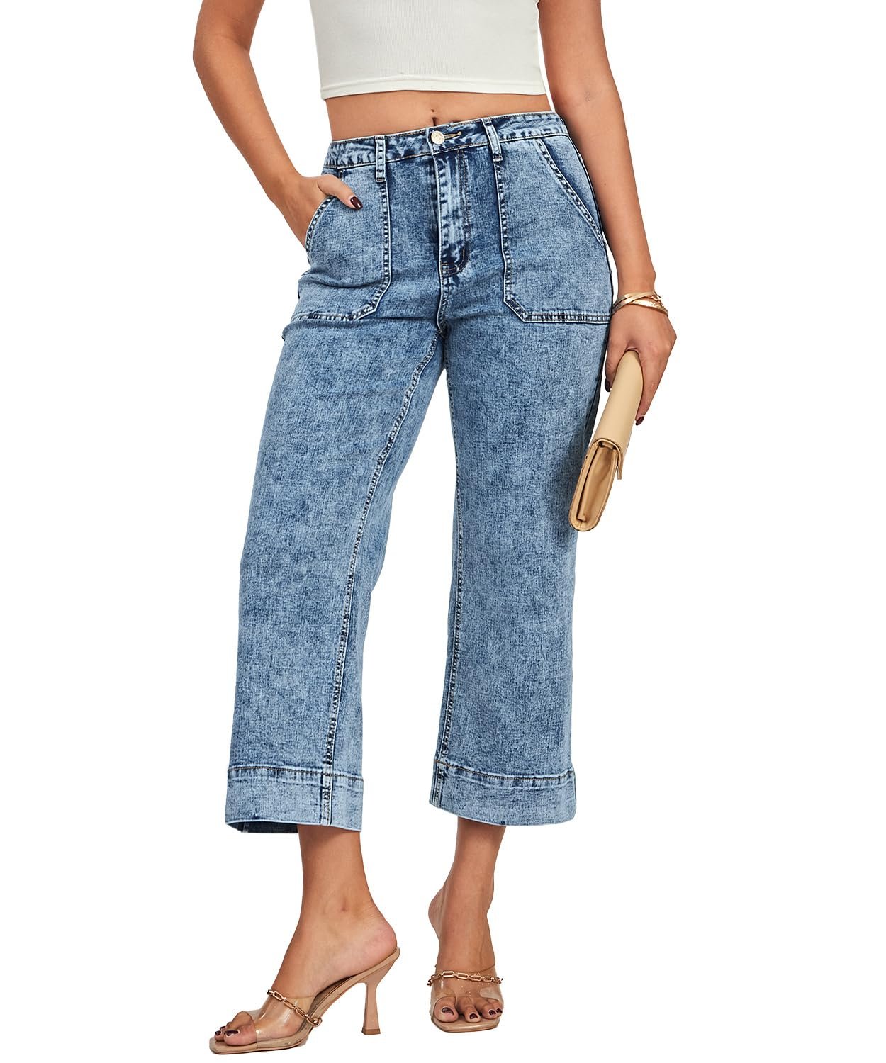Baggy jeans, small tee, big lobby confidence — Vipones Wide Leg Jeans for Women Trendy High Waisted Straight Jeans Cropped Denim Pants Stretchy Baggy Pants with Pockets