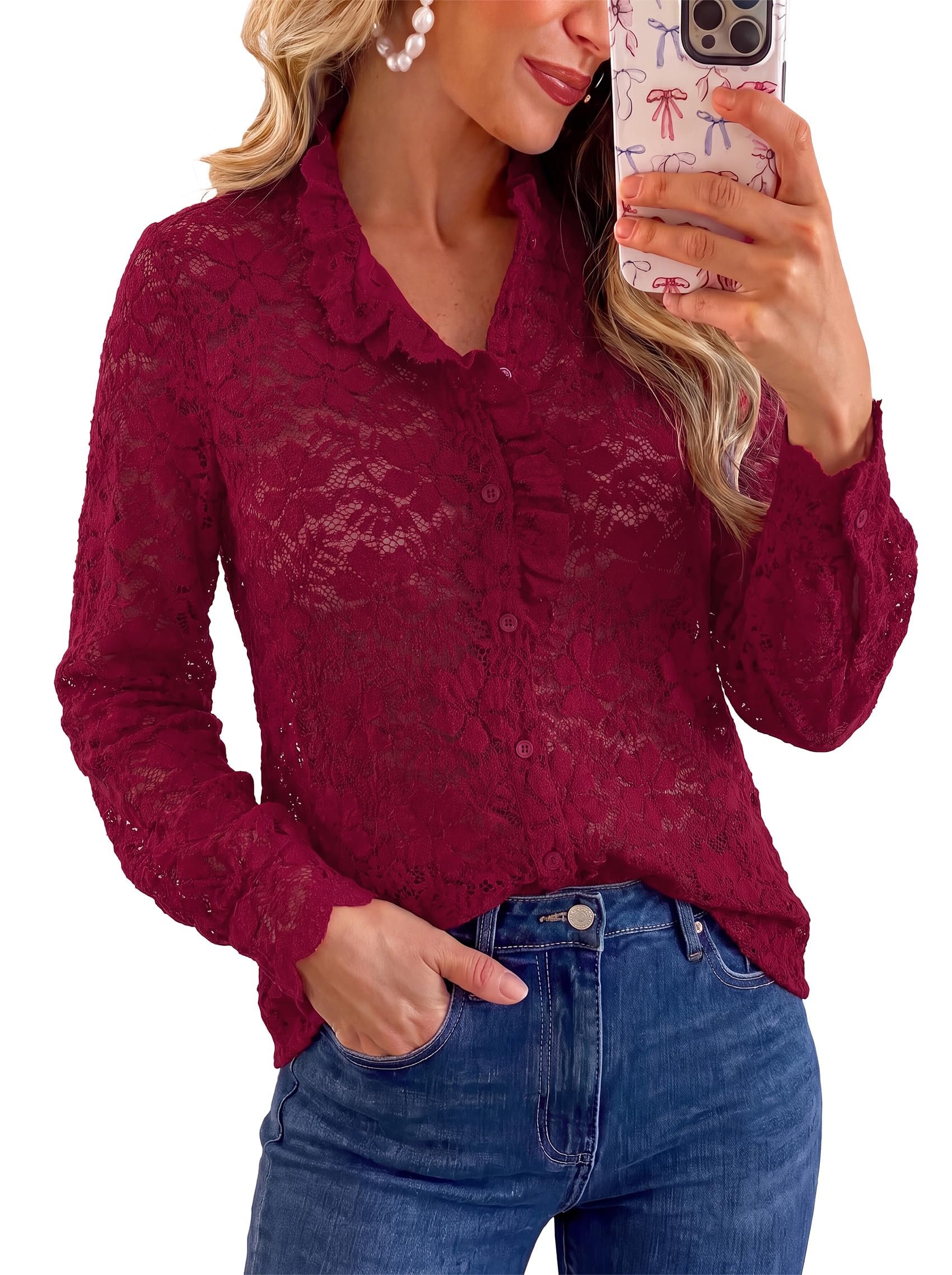 A fitting joke about Shirt — Prettygarden Women Lace Tops Button Down Long Sleeve Shirts