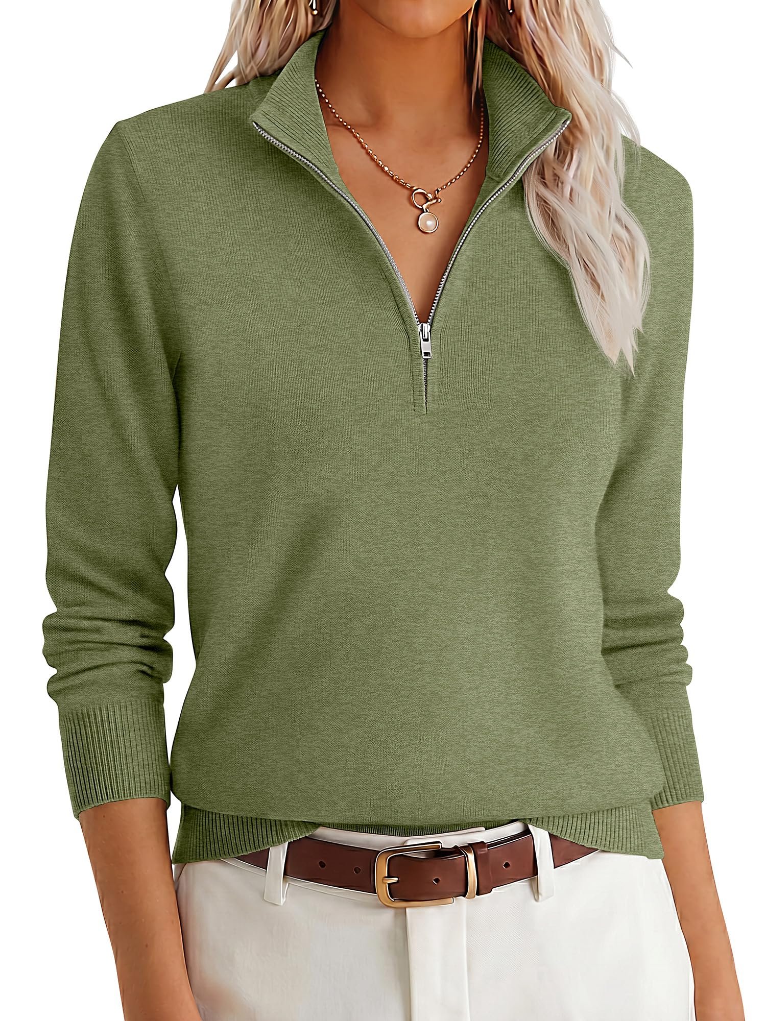 Half-zipped at noon and calling it a decision — Anrabess Womens Quarter Zip Fall Lightweight Sweaters
