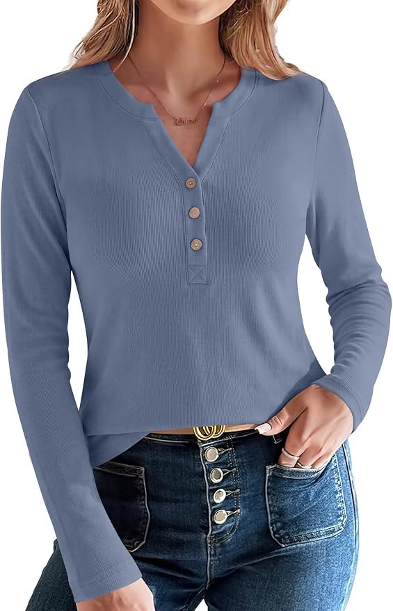 No notes, just Shirt — Anrabess Womens Long Sleeve Shirts Henley V Neck Thermal Top