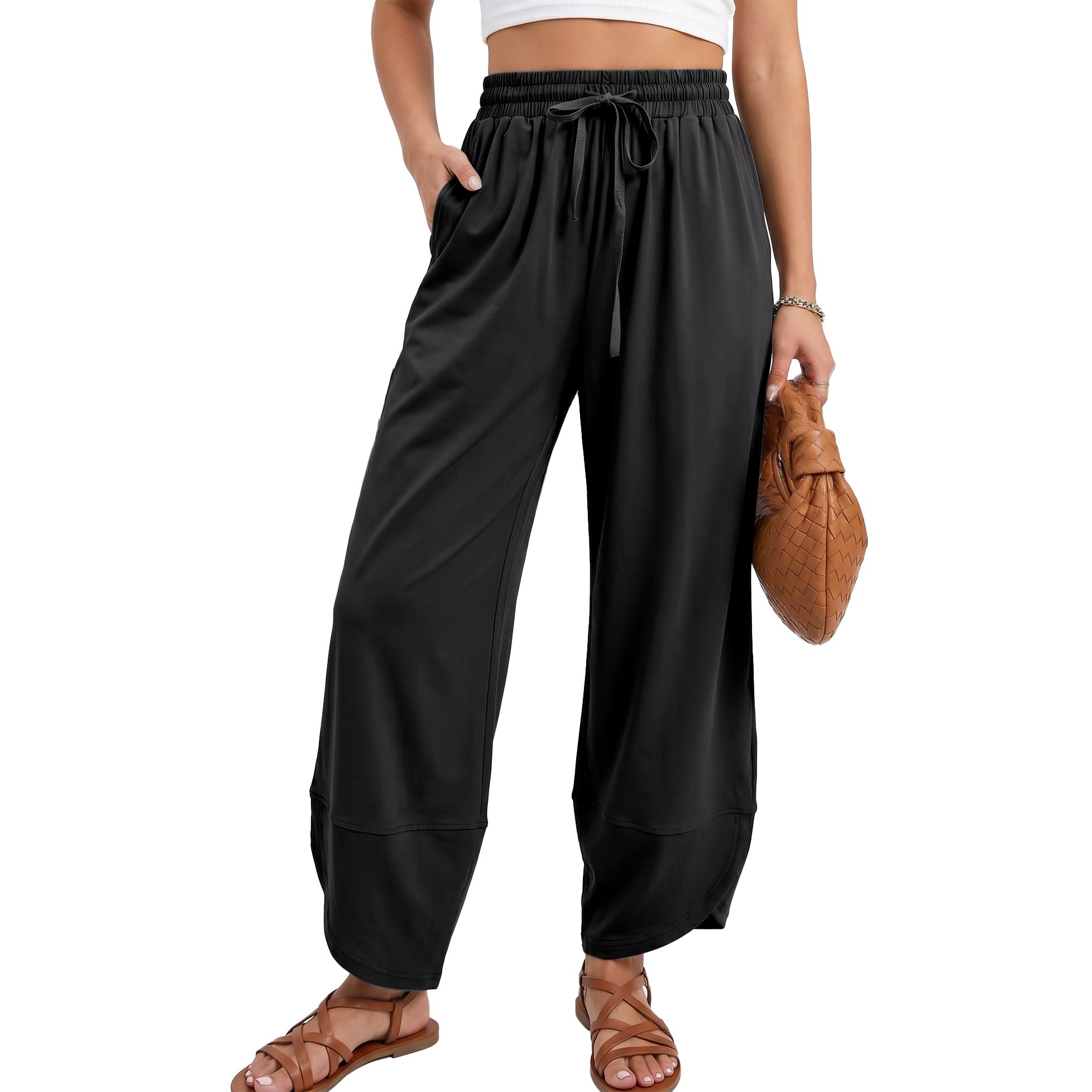 Closet called. Cropped Shorts picked up — SeeLuNa Women Travel Pants Drawstring Tulip Hem Barrel Pant with Pockets