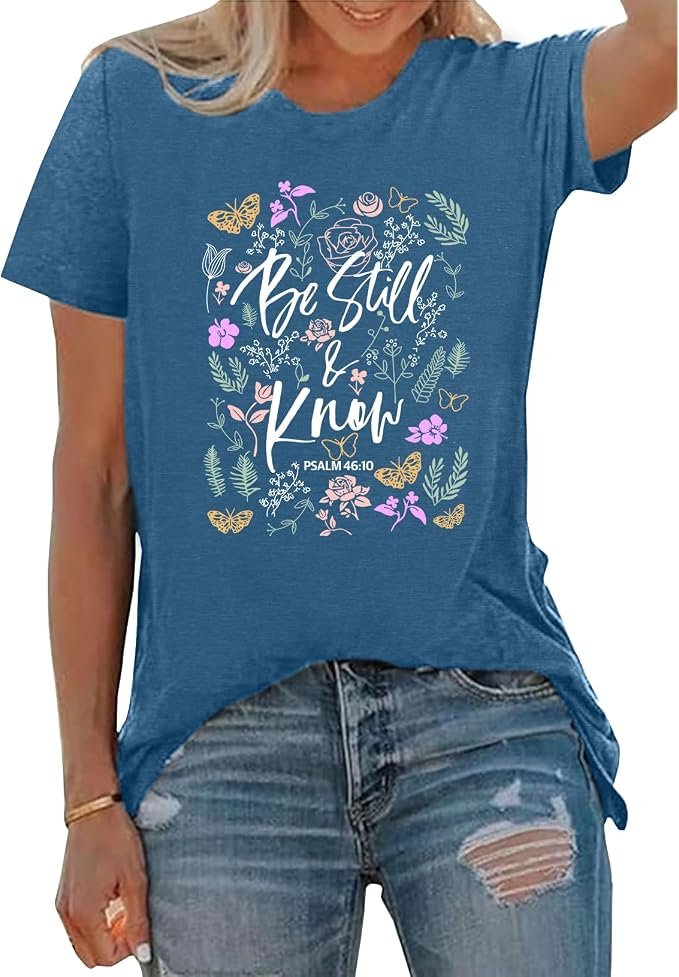 Styling T-Shirt for a midday look — Blackoo Women's Faith Graphic T-Shirts Short Sleeve Crewneck Tee Casual Tops