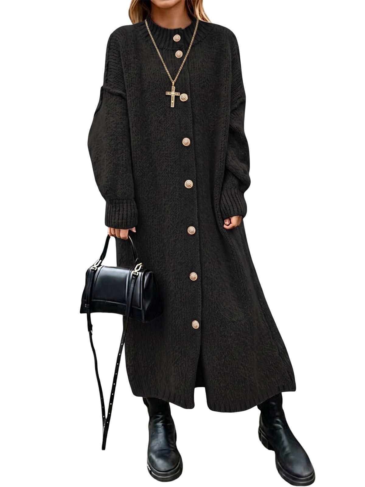 No loose threads in this Cardigan argument — Wenrine Womens Long Cardigan Sweater Dress Oversized Long Sleeve Midi Dress