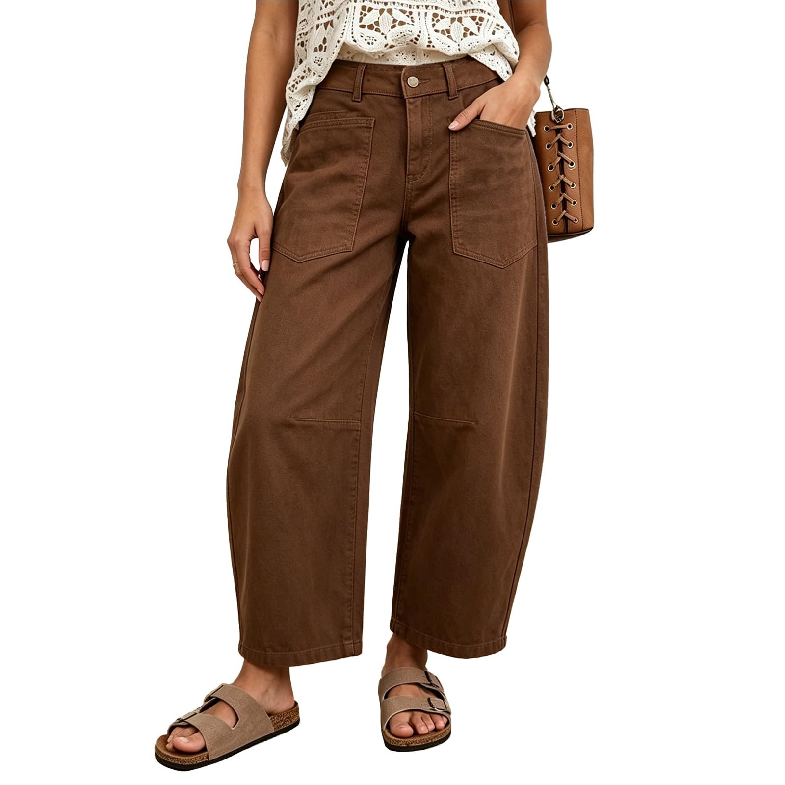 Building today's look from Lightweight Hooded Jacket outward — Tenfinordi Barrel Jeans for Womens Cropped Baggy Boyfriend Denim Pants Stretchy Mid Rise Loose Ankle Pants with Patch Pockets