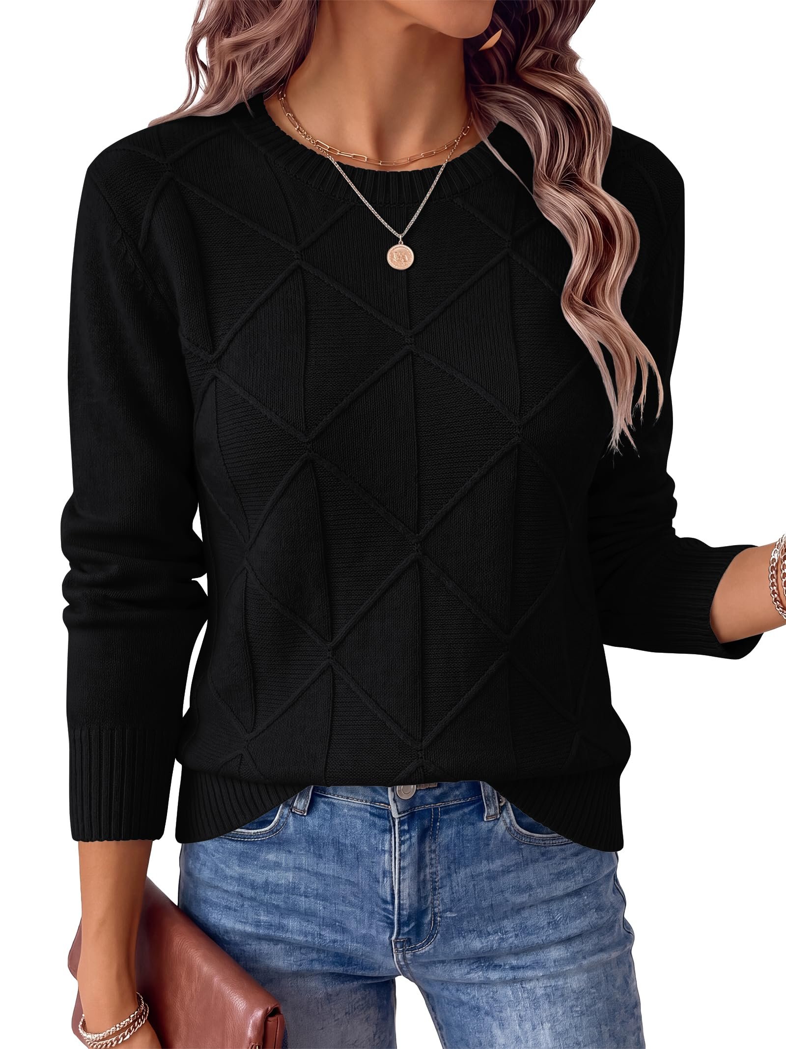 Top changed the energy of this look — Anrabess Women’s Fall Long Sleeve Argyle Knit Sweaters