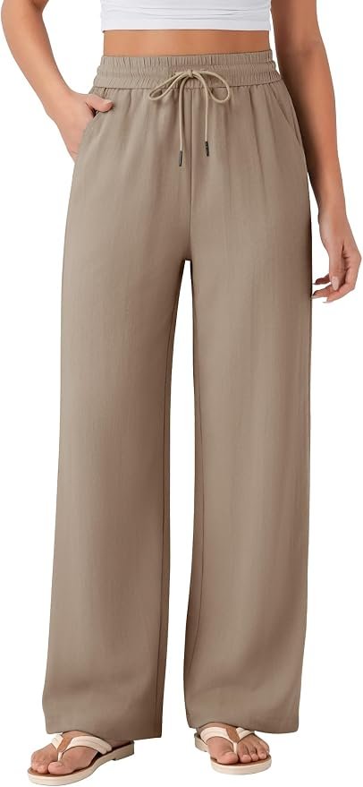 Building today's look from Cropped Tank Top outward — Unthewe Women's High Waisted Linen-Feel Wide Leg Pants with Pockets