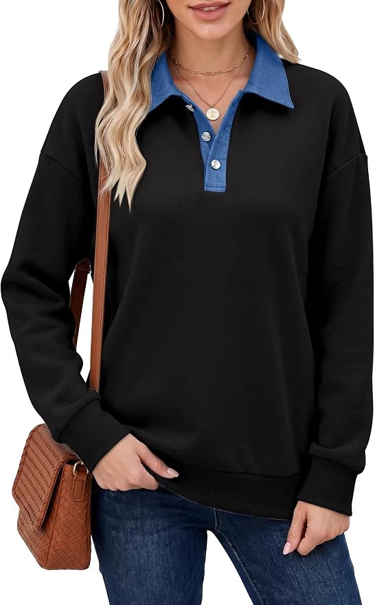Closet called. Sweatshirt picked up — Anrabess Sweatshirt for Women with Quarter Button Henley Neck Fall Outfits