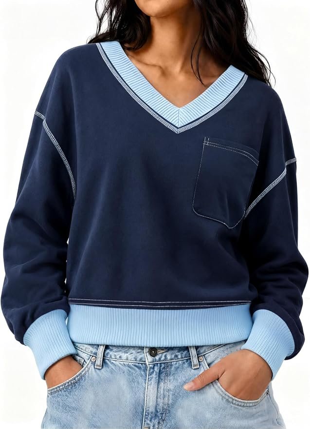 The outfit detail I almost overlooked: Cropped Sweatshirt — Yousify Womens V Neck Cropped Sweatshirt Casual Pullover Tops