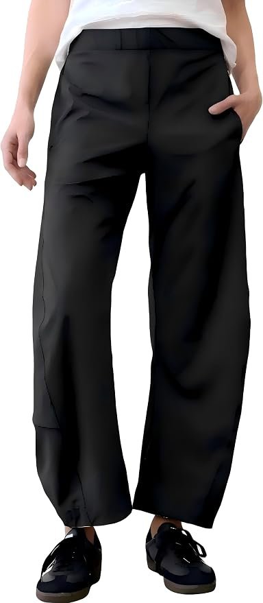 Styling Cropped Tank Top for a midday look — Ludomi Women's Elastic Waist Curved Barrel Pants, Baggy Work & Travel Trousers