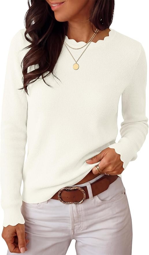 Lightweight Top: proof I can dress and tell a joke — Anrabess Long Sleeve Sweaters for Women Scalloped Lightweight Fall Outfits