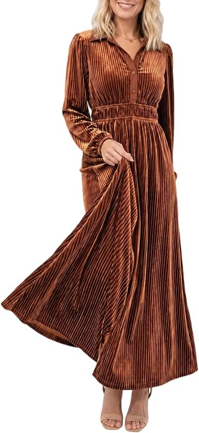 Sun out, Dress on — Maxigerui Women's Velvet Dress Fall Wedding Guest Long Sleeve Formal Dress