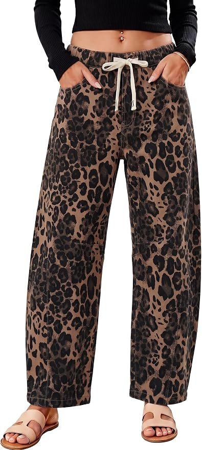 Small plans, strong opinion from Hoodie — Vollisdan Women’s Barrel Jeans, Stretchy Wide Leg Drawstring High Waisted with Pockets, Casual Denim Pants for Daily Wear