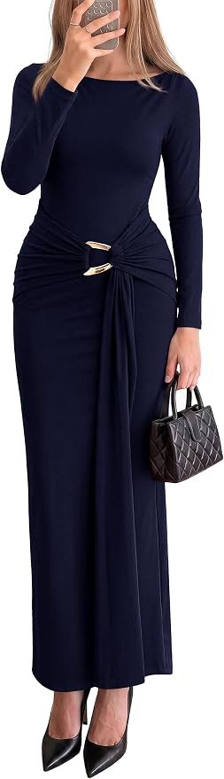 Ruched Dress made a regular day look interesting — Prettygarden Women's Long Sleeve Ruched Bodycon Maxi Dress