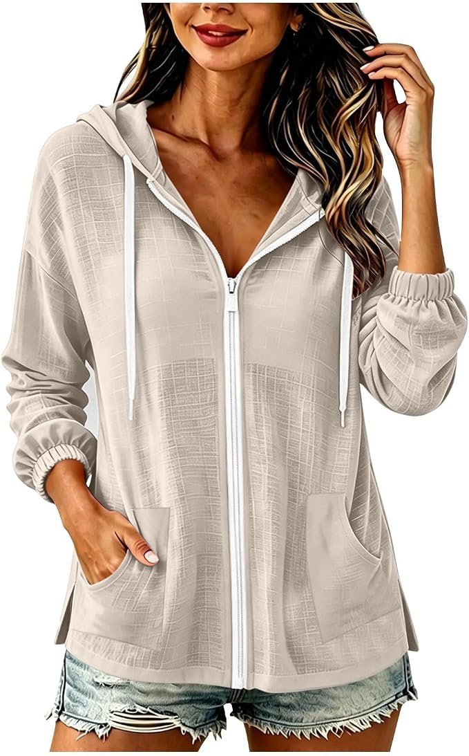 A quick cameo from Lightweight Hoodie — Yafinmo Lightweight Hoodies for Women Zip Up Summer Thin Hoodies Drawstring Loose Fit Cotton Hoodie Casual Beach Cover Up