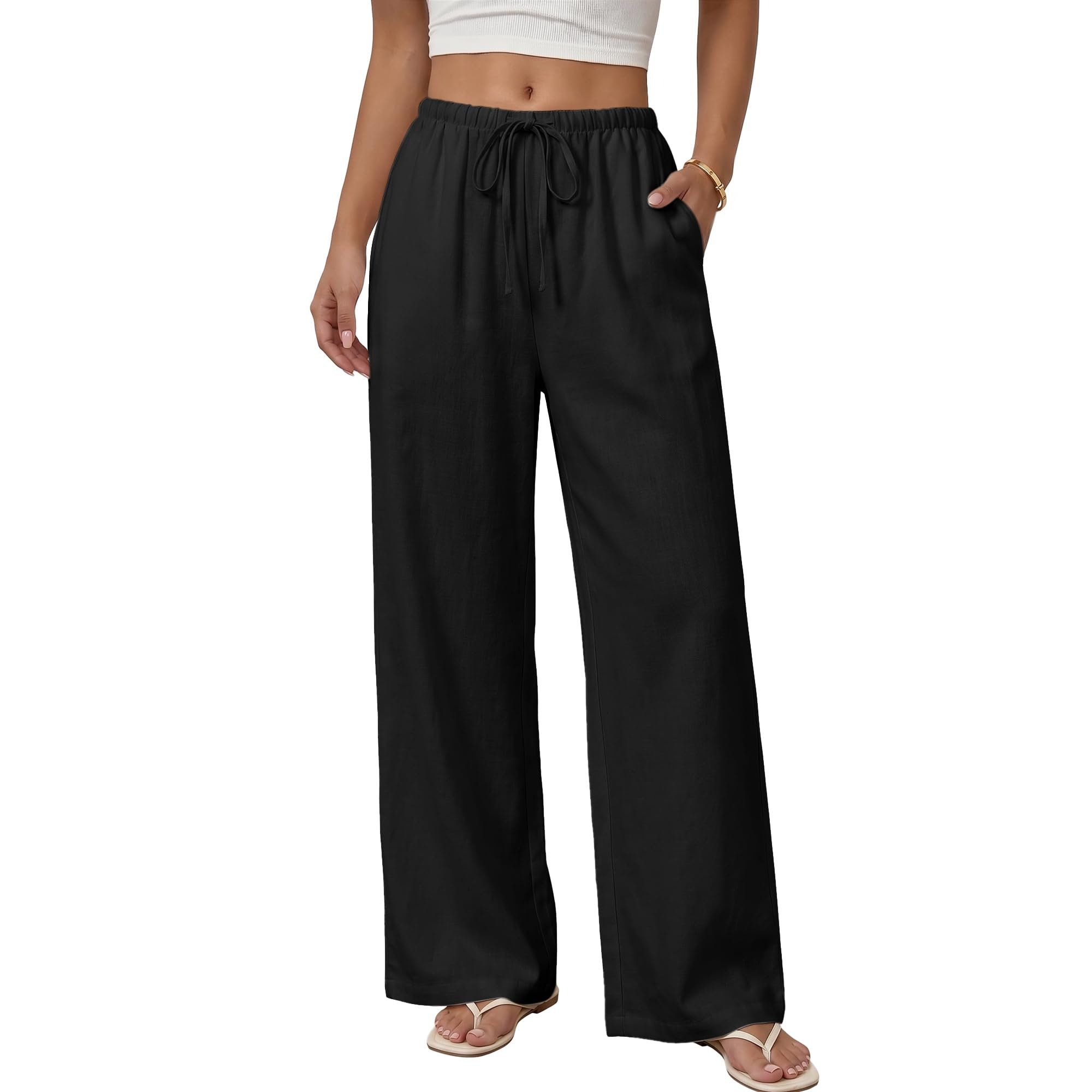 Small plans, strong opinion from Shirt — Hixiaohe Women Wide Leg Pants Elastic High Waisted Drawstring Palazzo Pants Flowy Beach Outfits Work Business Casual Trousers