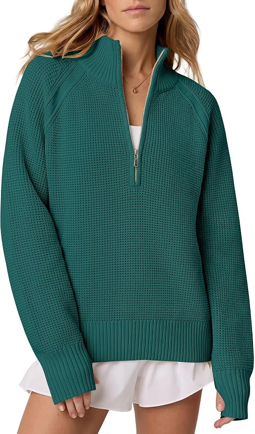 Top brought its own sunshine — Anrabess Womens Sweaters Fall Waffle Knit Quarter Zip Pullover Top