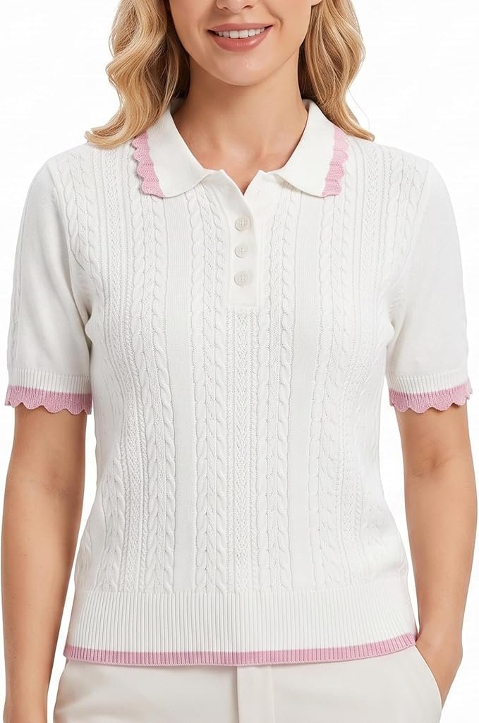 The coffee run deserved Shorts — Uubayyii Women's Short Sleeve Sweater Knit V Neck Polo Shirt