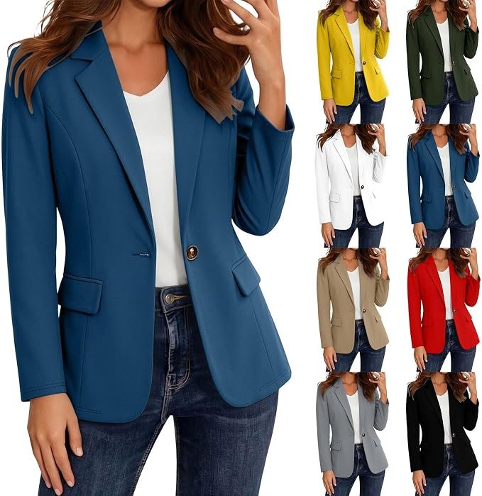 Blazer walked into a closet and raised the bar — Yafinmo Blazers for Women Business Casual Long Sleeve Blazer Open Front Lapel Collar Work Office Suit Blazer with Pockets