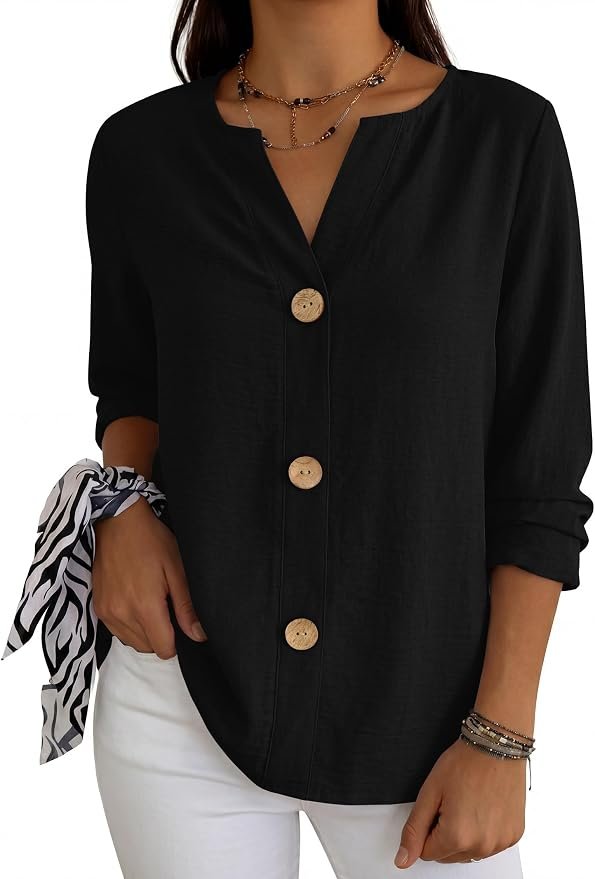 Shirt and Jeans made getting dressed suspiciously easy — Anrabess Long Sleeve Shirts for Women V Neck Henley Tops