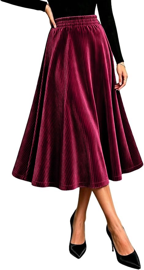 Cold front, warm welcome for Lightweight Hooded Jacket — Virmoku Women Velvet Midi Skirt Elastic A-Line Swing Skirts Christmas Wedding Formal Holiday Wear Fall Winter Outfits