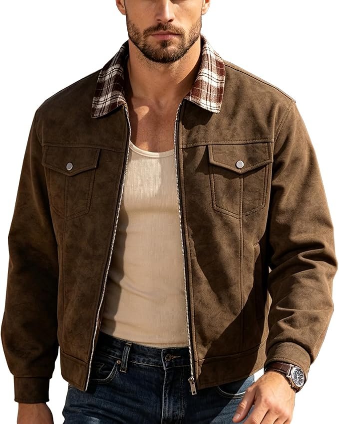 The schedule said casual; Jacket heard camera-ready — Raoenjado Men's Faux Leather Jacket Bomber Casual Slim Fit Vintage Coat