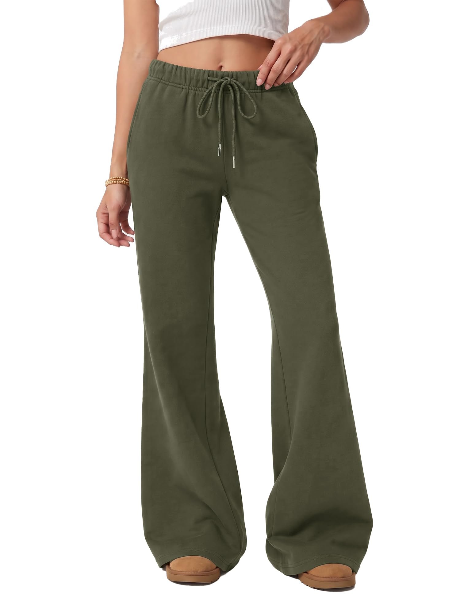 POV: Sweatshirt solved the outfit question — Lomon Womens Fleece Flare Sweatpants, Wide Leg Lounge Pants with Pockets
