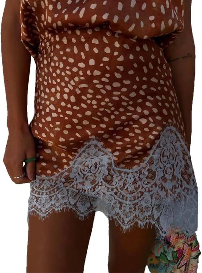 Closet called. Shirt picked up — Meiweileya Womens Satin Lace Mini Skirt Polka Dot Silk Lace Trim High Waist Short Skirt Y2k Going Out Silky Half Slip Skirts