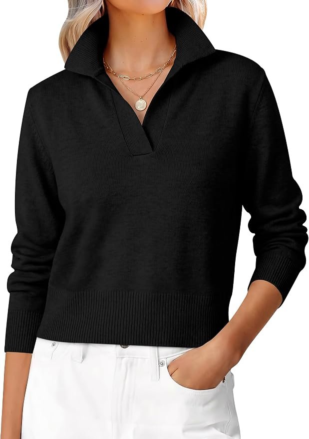 Cropped Top earned the front spot in this fit check — Anrabess Sweaters for Women Cropped Polo Collared Long Sleeve