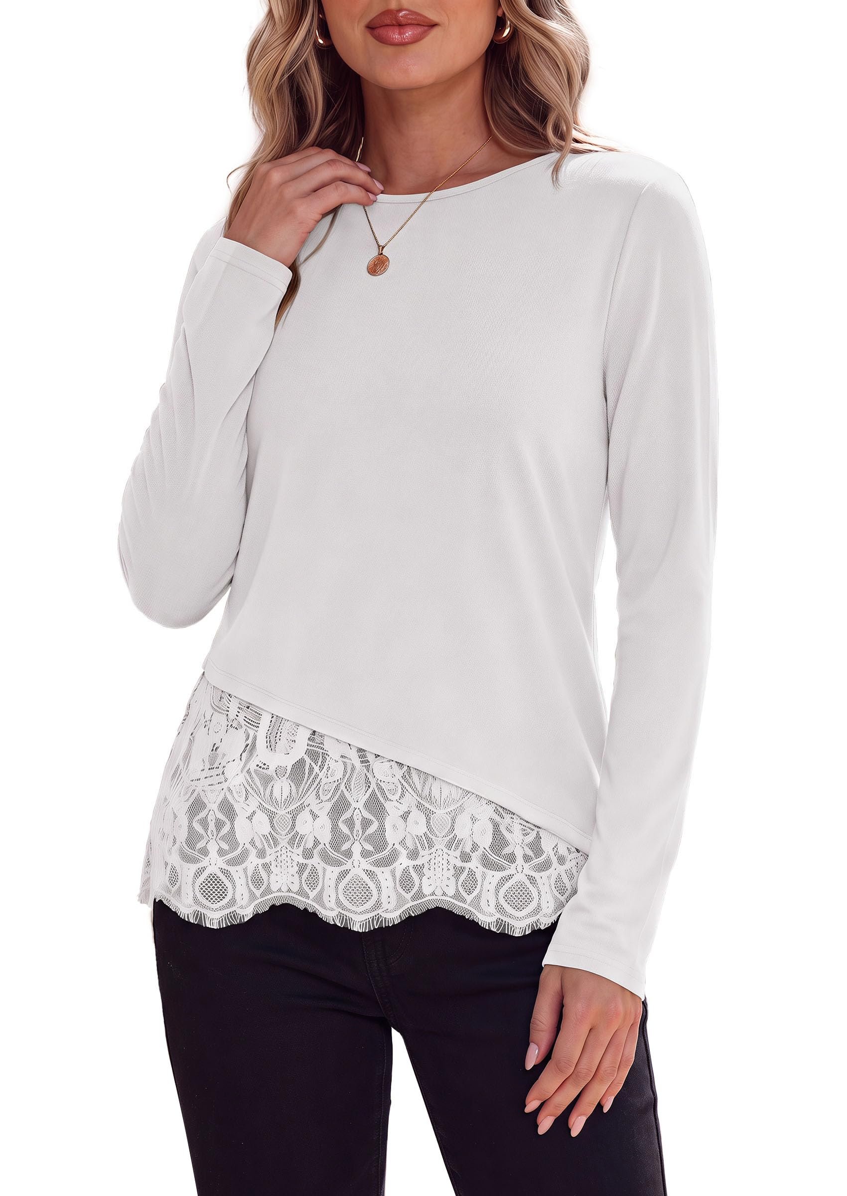 Shirt and Skirt made getting dressed suspiciously easy — Prettygarden Women's Lace Patchwork Long Sleeve Shirts