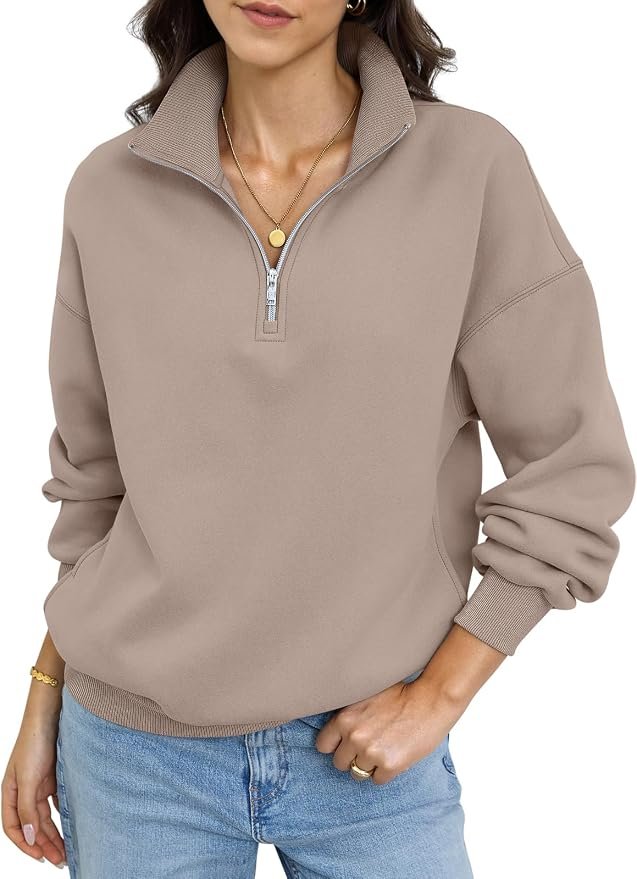 The weather changed; Sweatshirt stayed ready — EasyGala Womens Fleece Quarter Zip Oversized Sweatshirts Pullover Sweaters