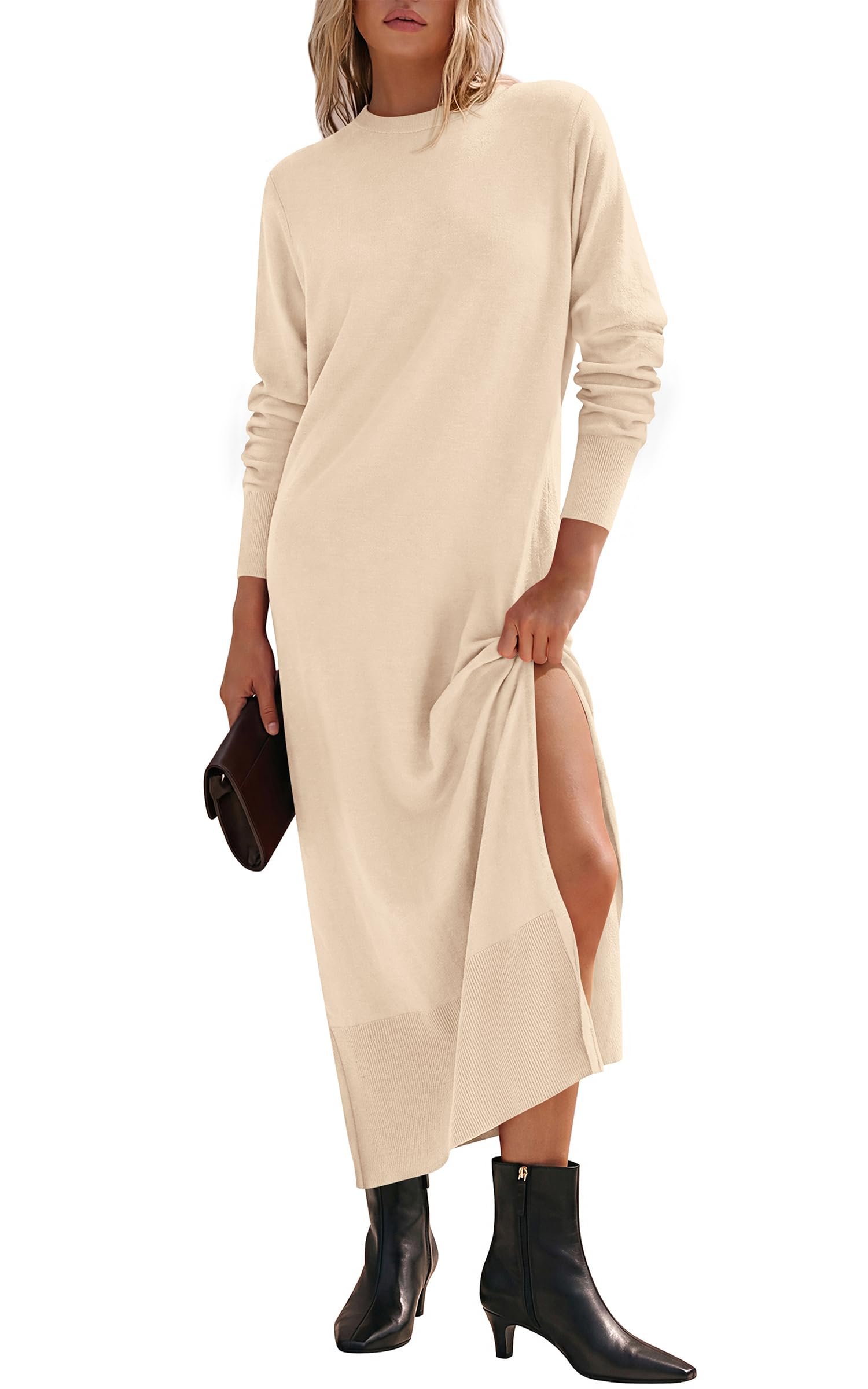 Sun out, Dress on — Prettygarden Women's Knit Sweater Dress Casual Loose Long Sleeve Fall Dress