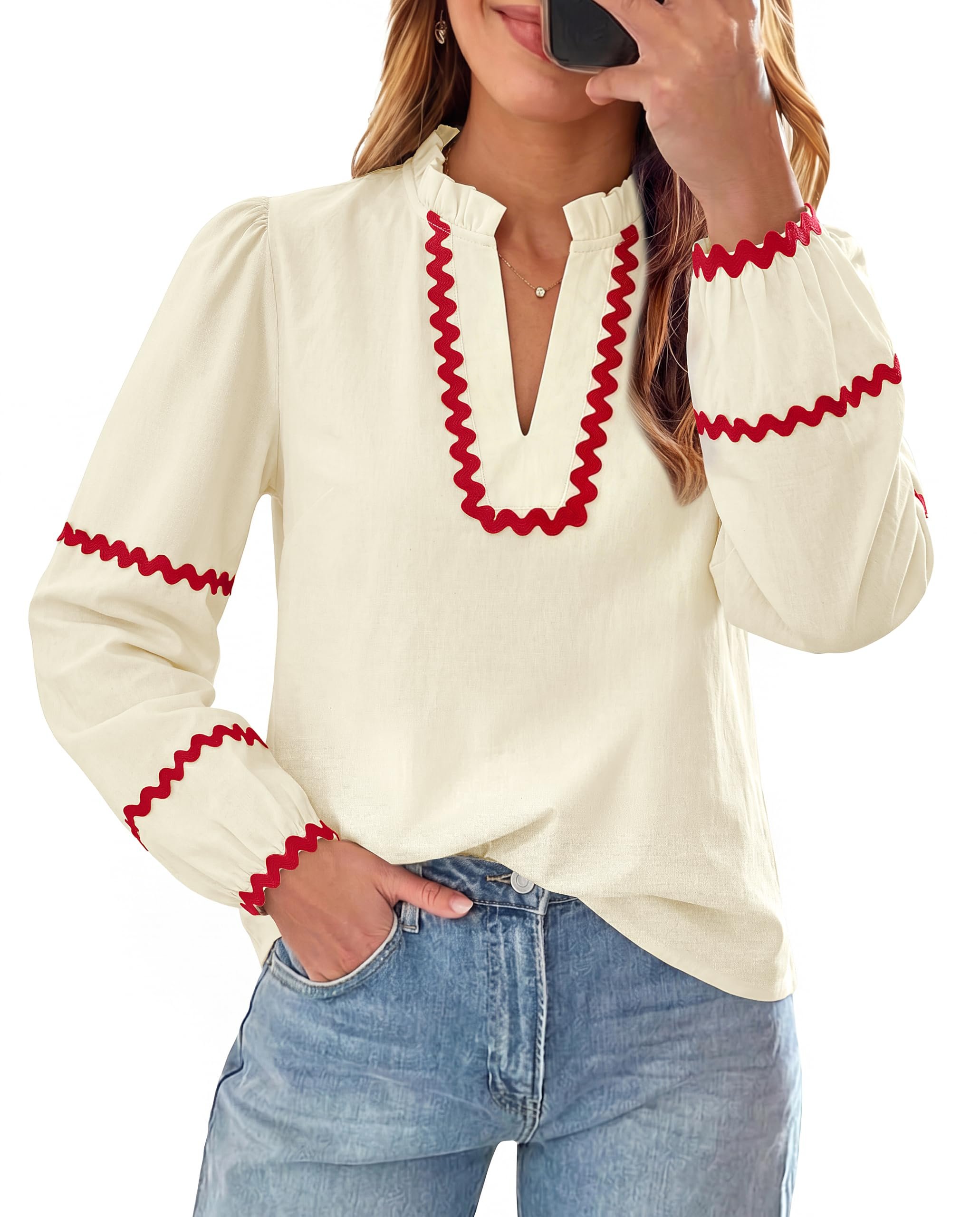 One errand, full fit check: Dress — Fayenne Puff Long Sleeve Blouses for Women Dressy Casual Top Cotton Shirts