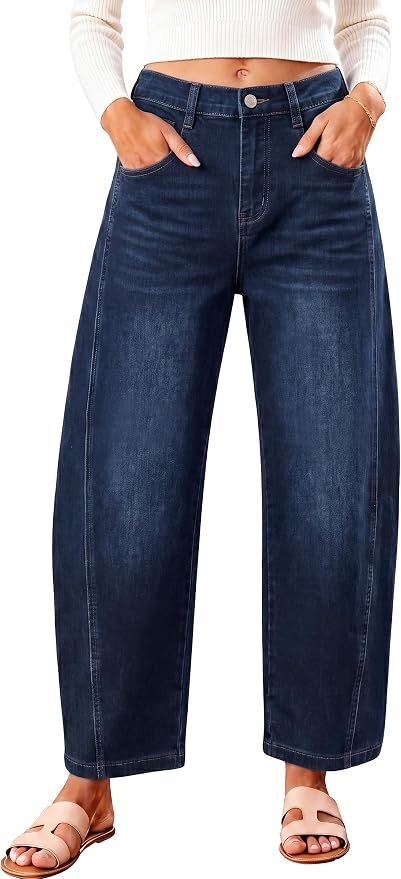 Noon mirror, zero regrets, one flutter — Vollisdan Women’s Barrel Cropped Jeans, Wide Leg High Waisted with Pockets, Casual Denim Pants for Daily Wear