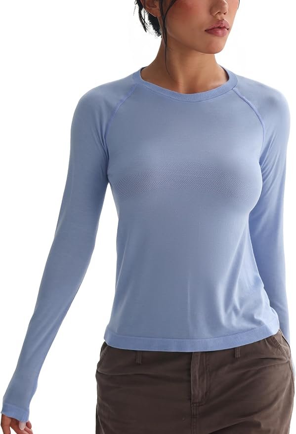 Sun out, Shirt on — MotionBlends Women's Wool Blend Crew Neck Seamless Long Sleeve Athletic Shirts