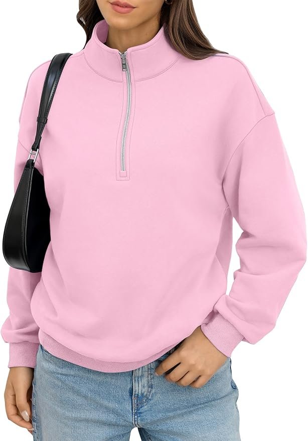Wind advisory: Sweatshirt may steal the scene — EasyGala Womens Fleece Quarter Zip Sweatshirts Mock Neck Fall Pullover Tops