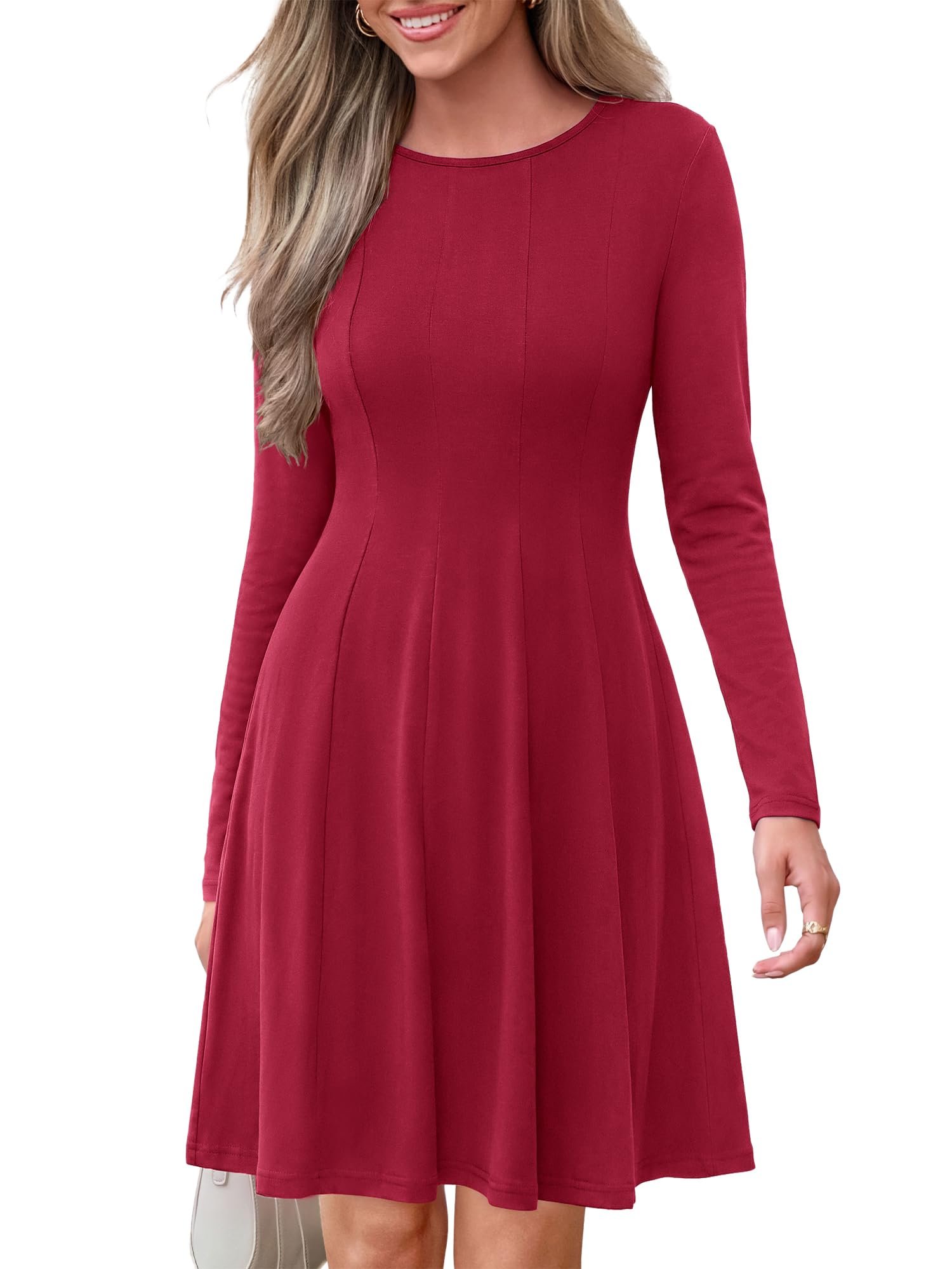 Dress brought its own sunshine — Kirundo Womens Fall Long Sleeve Pleated Flare A Line Dress