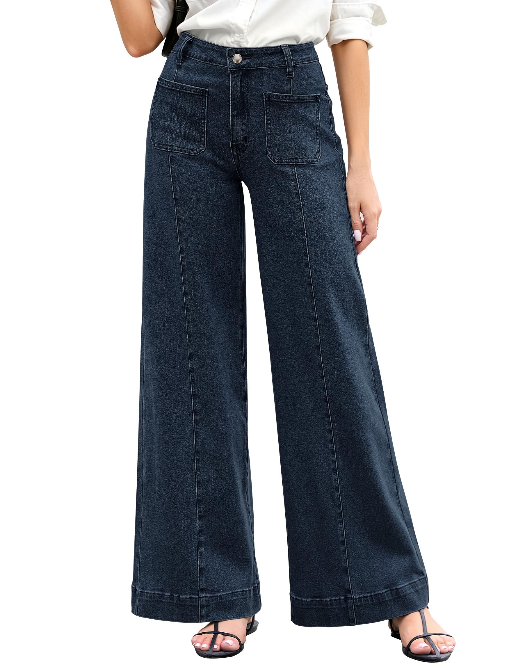 Getting the proportions right with Top — Eddoyee Womens Wide Leg Jeans Stretchy High Waisted Loose Fit Denim Pants