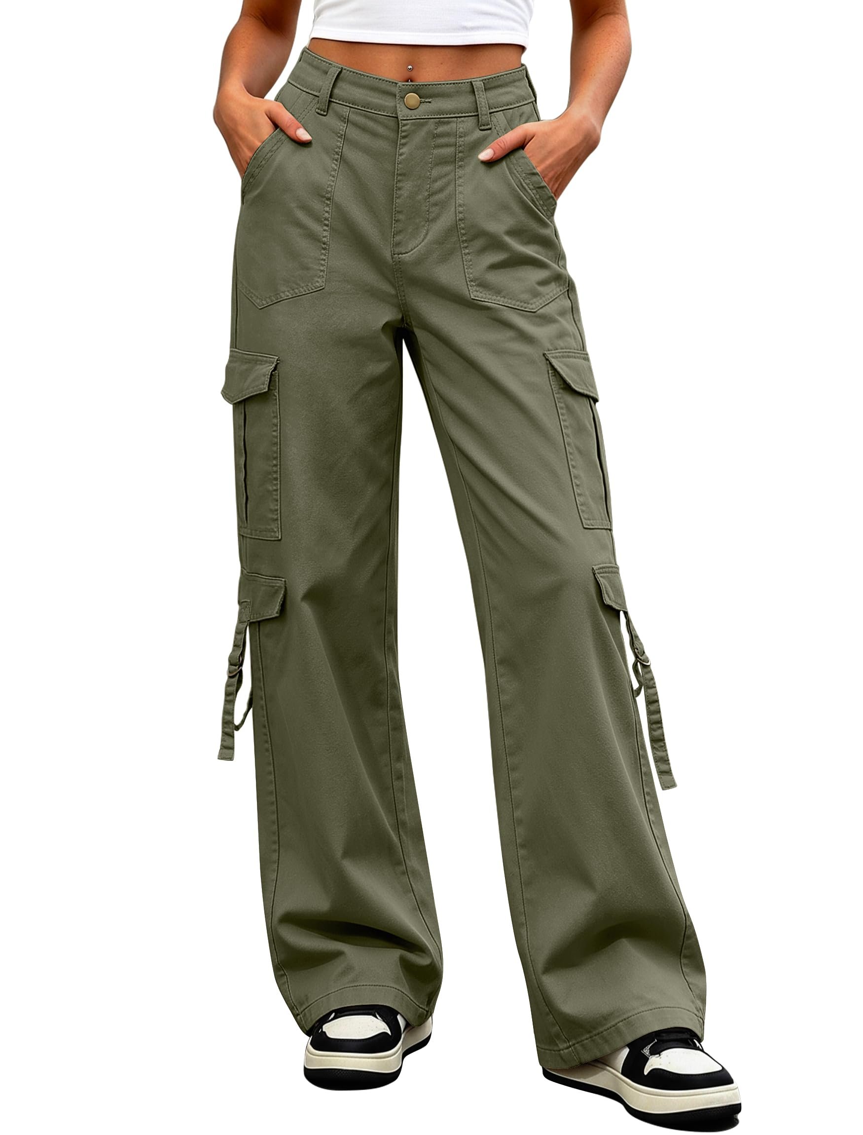 A little shade, a lot of Scoop-Neck Shirt — Eddoyee Cargo Pants for Women Elastic High Waisted Wide Leg Hiking Pants