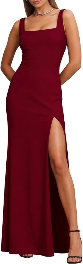 A little shade, a lot of Square-Neck Dress — Lyrur Women's Square Neck Sleeveless High Slit Wedding Guest Maxi Dress