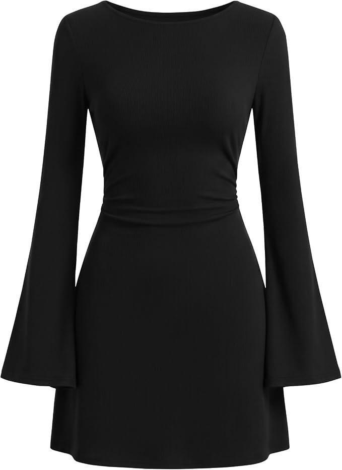 Sleeves stayed down while the sun went down — Btfbm Casual Long Sleeve Mini Dresses for Women Fall Dress