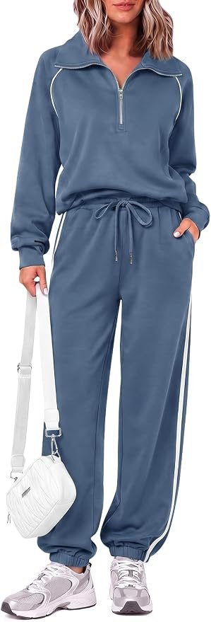 Today in outfit news: 2 Piece Casual Lapel Half — Yousify Women's 2 Piece Outfits Casual Lapel Half Zip Tracksuit Sets