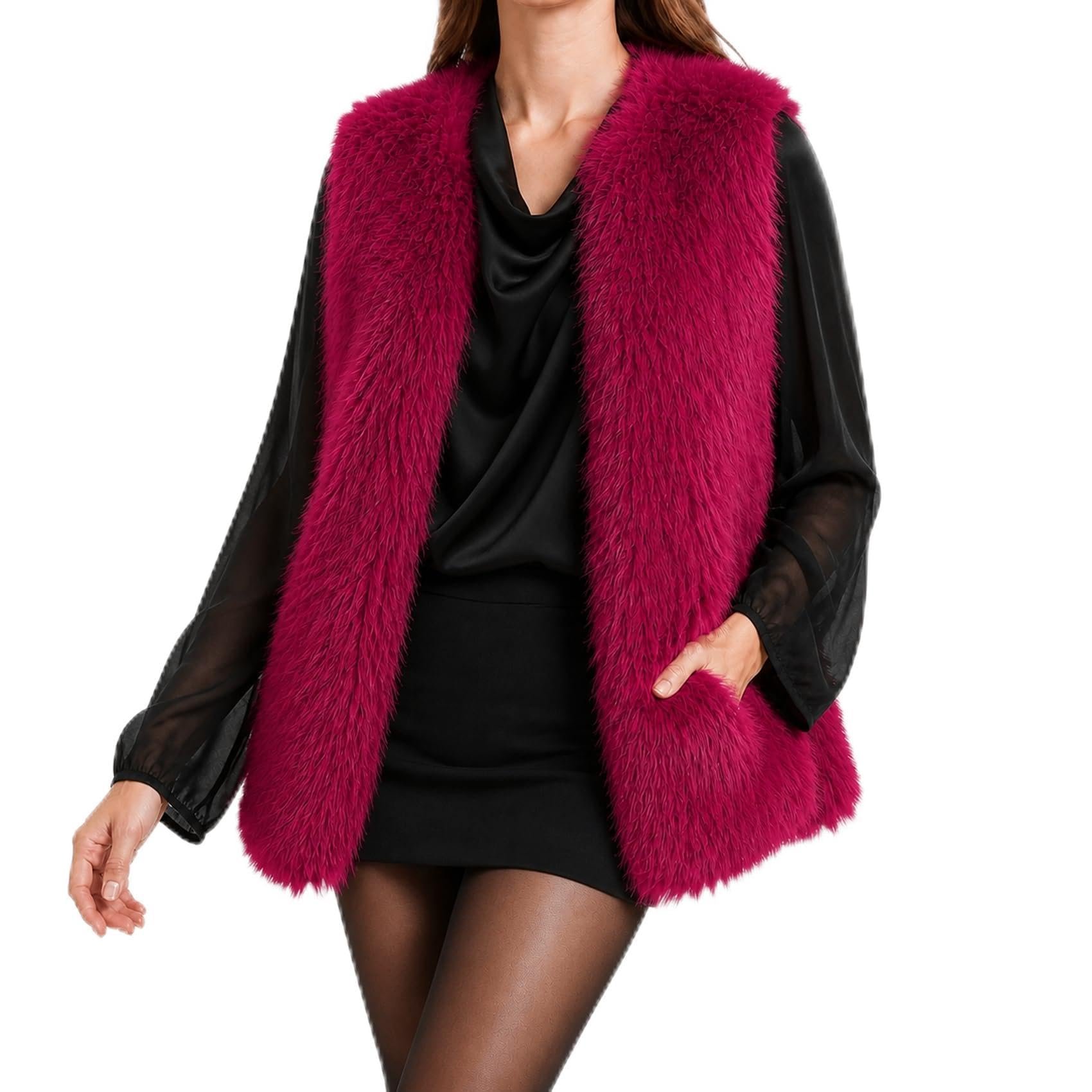 Weather report: Cropped Jacket remains in rotation — Qfmqkpi Women Cropped Faux Fur Jacket Vest Sleeveless Furry Coat Outerwear