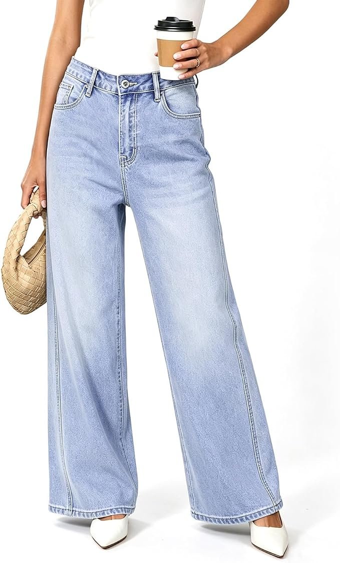 Shirt have me hemming and hawing — Vipones Women's Trendy High Waisted Wide Leg Jeans Stretchy Denim Pants